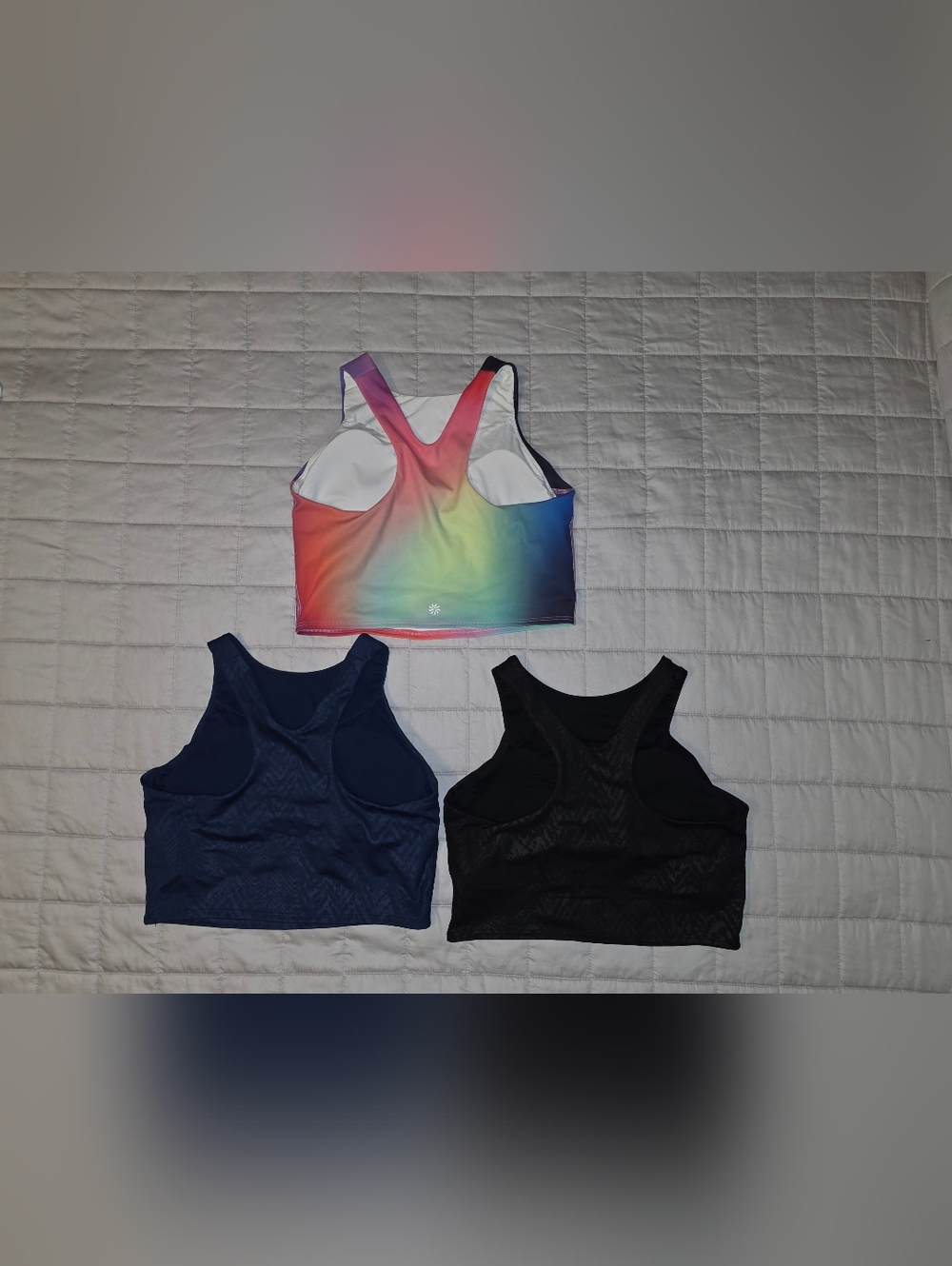Set of 3 Athleta Concious Crop Sports Bra - Rainbow, Navy, Black - Picture 2 of 5